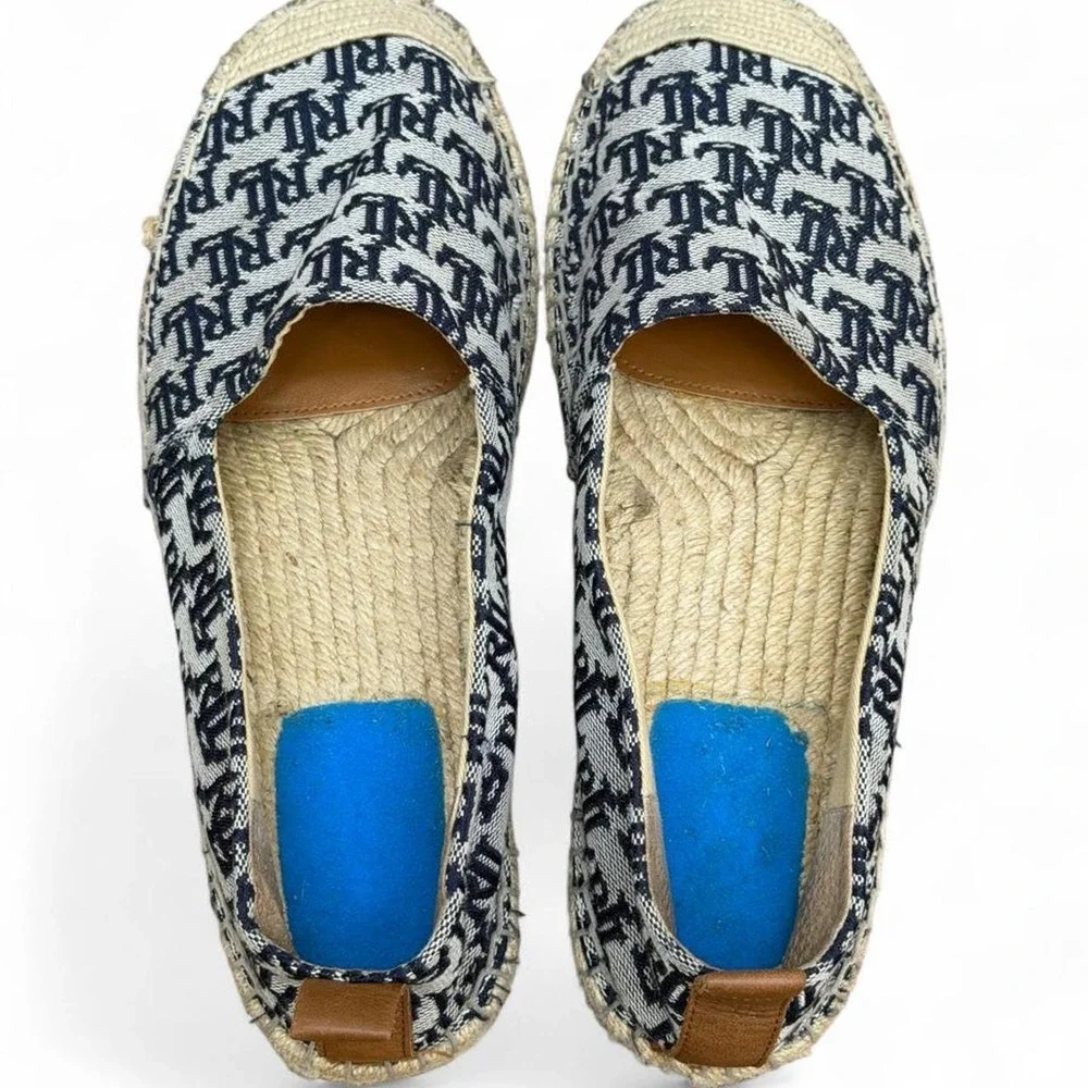 Lauren Ralph Lauren Cameryn II Monogram Jacquard Espadrilles Navy Cream 9.5